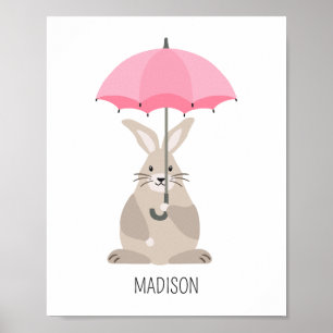 Kaninchen mit Schirm individuelle Name Kinderzimme Poster