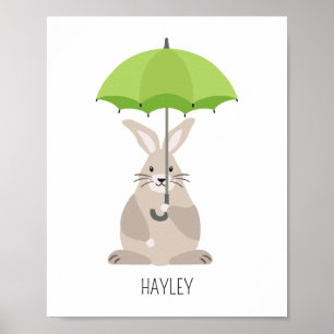 Kaninchen mit Schirm individuelle Name Kinderzimme Poster