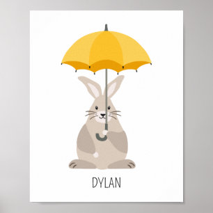 Kaninchen mit Schirm individuelle Name Kinderzimme Poster