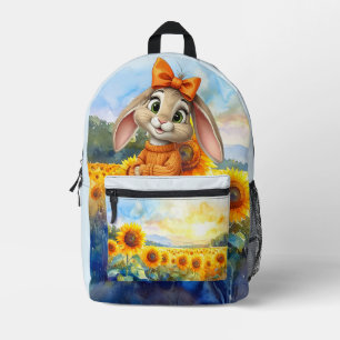 Kaninchen mit Schlappohren auf einem Sonnenblumenf Bedruckter Rucksack