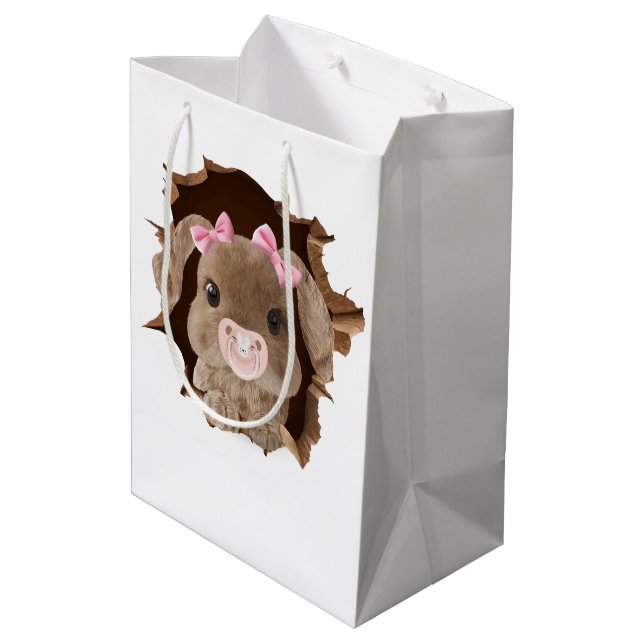 Kaninchen mit Schnuller Mittlere Geschenktüte (Rückseite Schrägansicht)