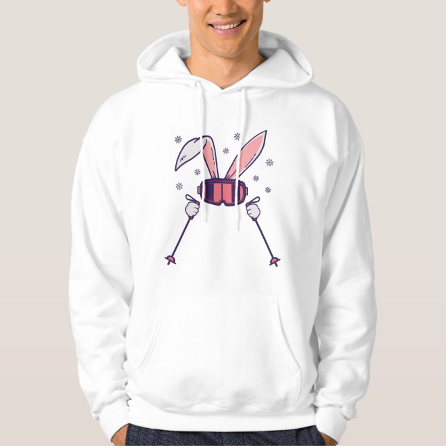 Kaninchen mit Skistöcken und Skibrille Hoodie (Vorderseite)