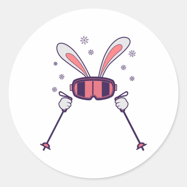 Kaninchen mit Skistöcken und Skibrille Runder Aufkleber (Vorderseite)