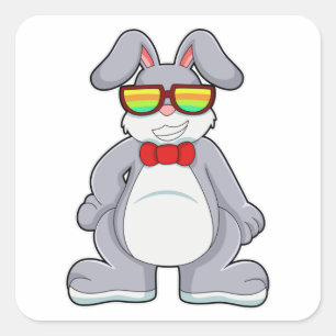 Kaninchen mit Sonnenbrille & Krawatte Quadratischer Aufkleber