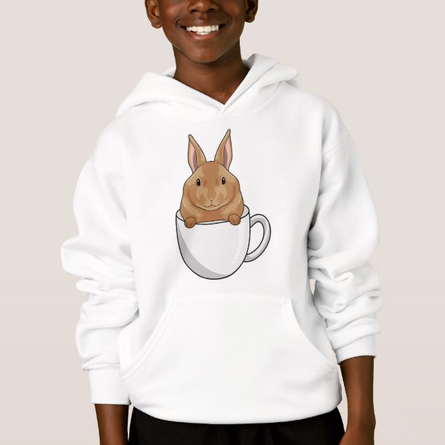 Kaninchen mit Tasse Kaffee Hoodie (Vorderseite)
