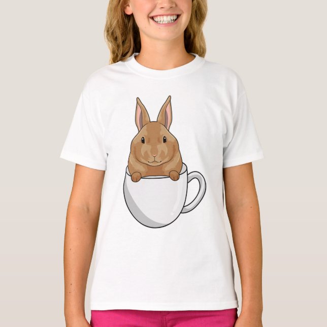Kaninchen mit Tasse Kaffee T-Shirt (Vorderseite)