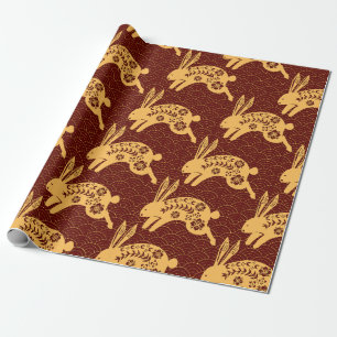 Kaninchen neues Jahr des Drachengold Geschenkpapier