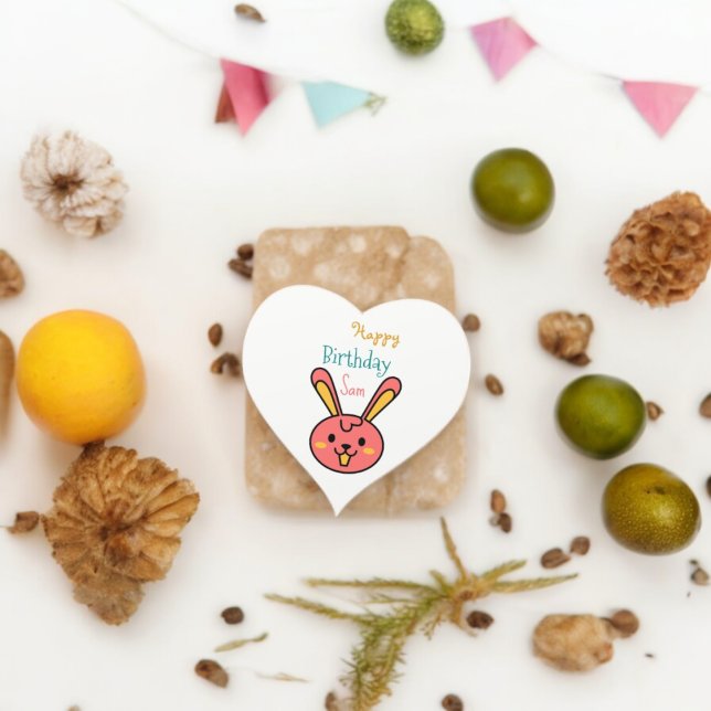 Kaninchen Ostersonniger Cartoon Herz-Aufkleber (Bunny cartoon party theme sticker,birthday party sticker,gift pack,envelope,return gift sticker)