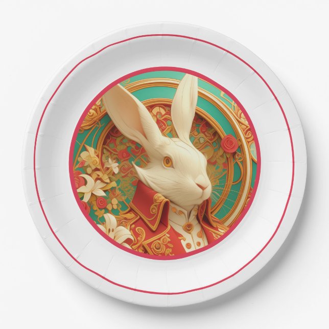 Kaninchen-Papiertafel für königliche Kleidung Pappteller (Vorderseite)