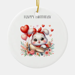 Kaninchen-Pilot-Geburtstag Keramik Ornament