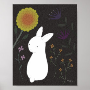 Kaninchen Poster Tier Wandkunst Blumen Garten