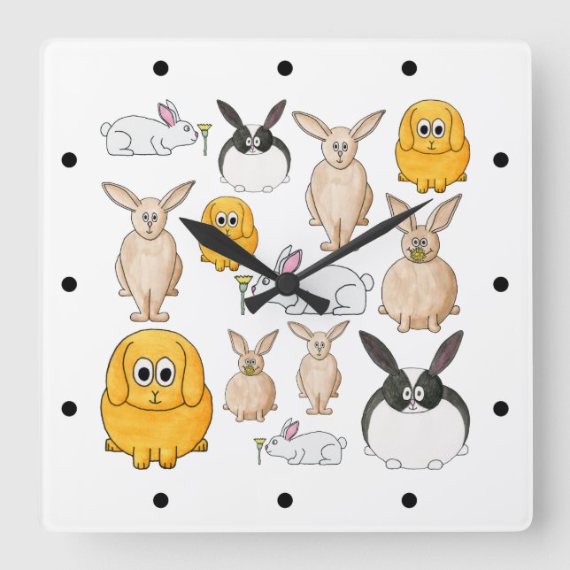 Kaninchen. Quadratische Wanduhr (Vorderseite)
