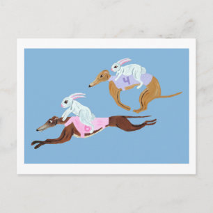 Kaninchen reiten auf Windhunden Postkarte