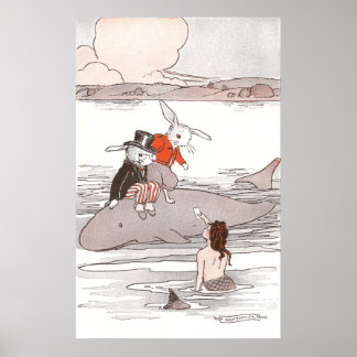 Kaninchen Reiten Whale Meet Mermaid Poster