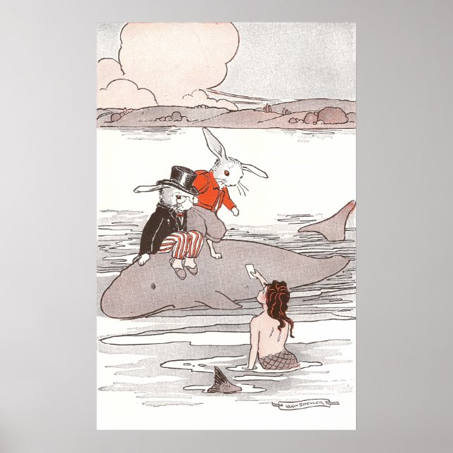 Kaninchen Reiten Whale Meet Mermaid Poster (Vorne)