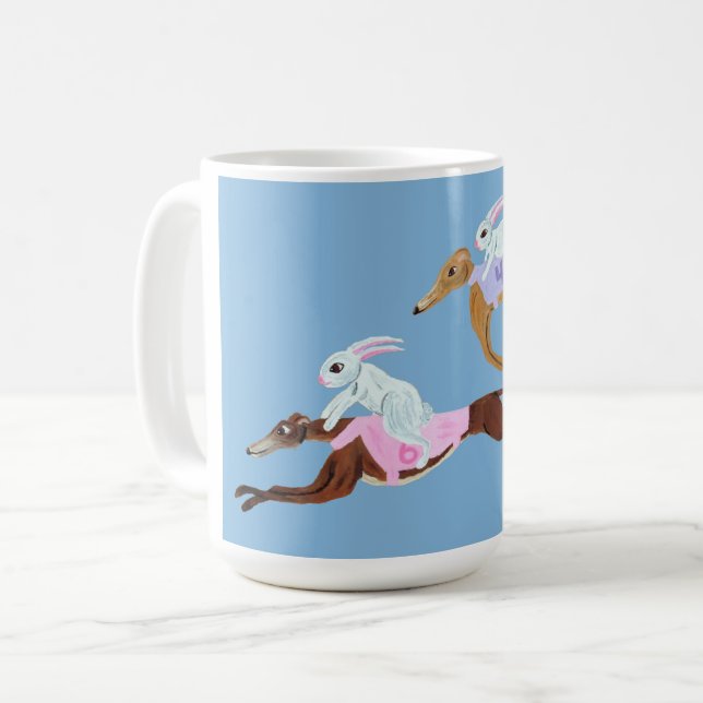 Kaninchen reiten Windhunde Becher Kaffeetasse (Vorderseite Links)