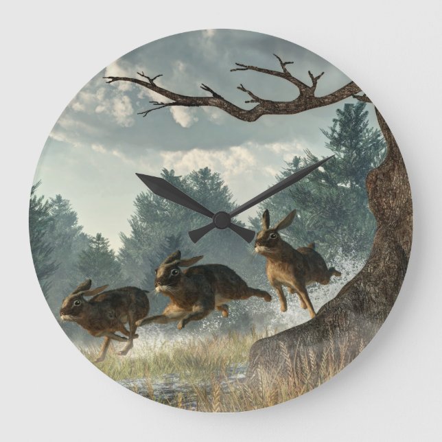 Kaninchen-Rennen Große Wanduhr (Vorderseite)