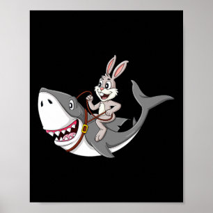 Kaninchen Riding Hai Ostern Spaß Jungen Mädchen Ki Poster