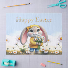 Kaninchen rosa Ohren weiße Gänseblümchen Frohe Ost Seidenpapier
