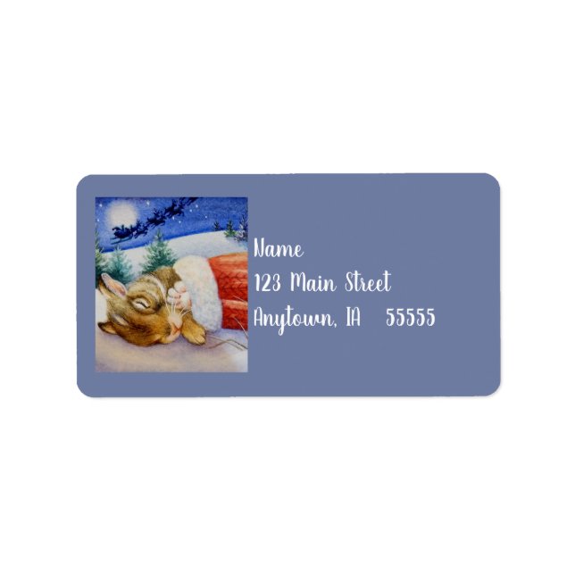 Kaninchen schläft in Santa's Mitten-Wasserfarben-K Adressaufkleber (Vorne)