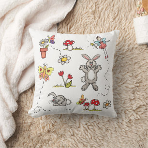 Kaninchen, Schmetterlinge, Blumen & Fee Kissen