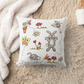 Kaninchen, Schmetterlinge, Blumen & Fee  Kissen