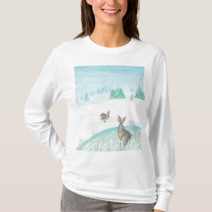 Kaninchen sitzen und im Schnee springen T-Shirt