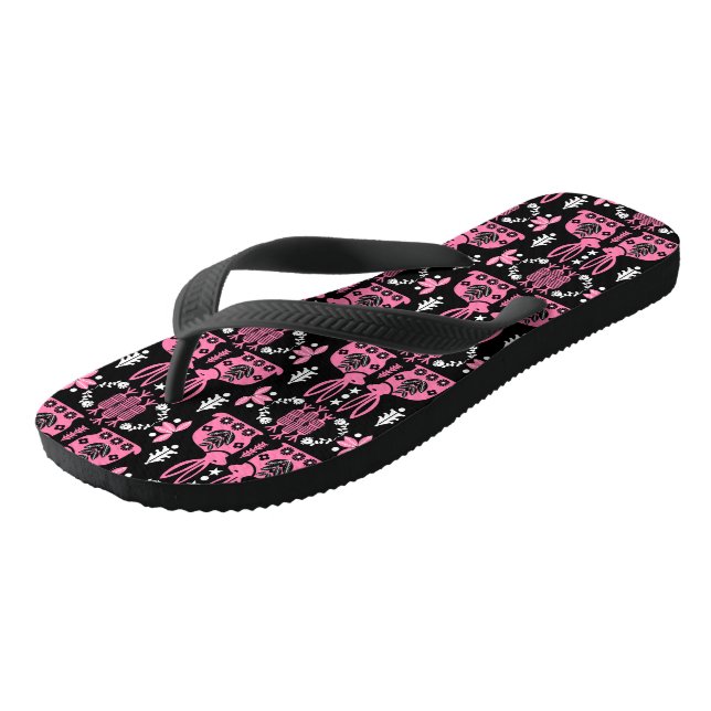 Kaninchen Skandinavische Folklorekunst Flip Flops (Schrägansicht)