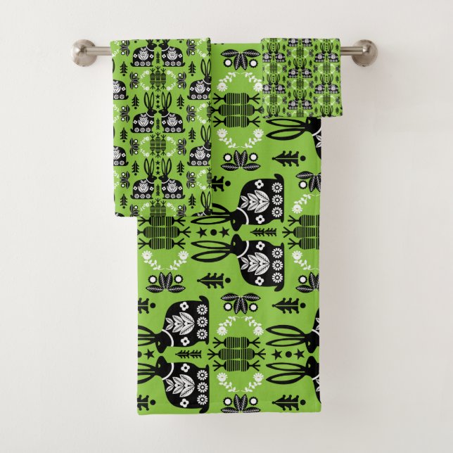 Kaninchen Skandinavische Volkskunst Badhandtuch Set (Insitu)