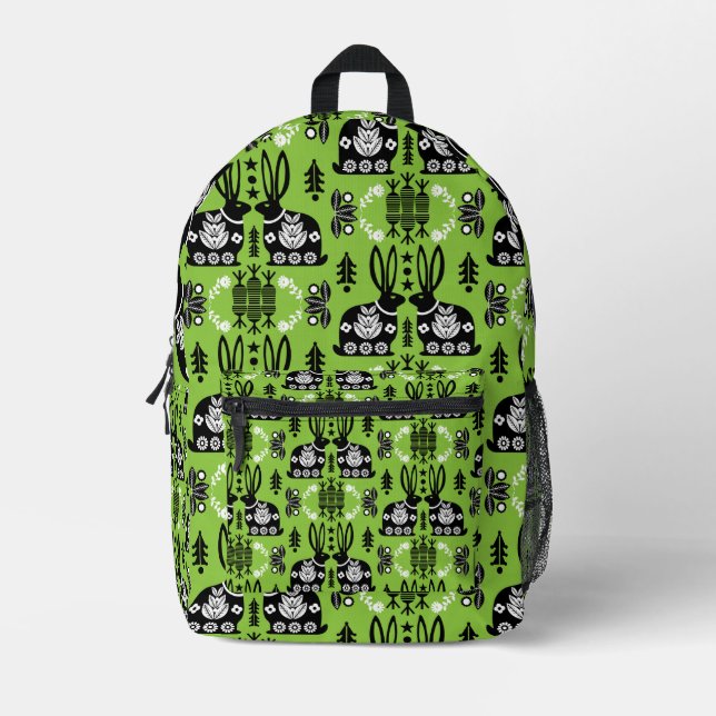 Kaninchen Skandinavische Volkskunst Bedruckter Rucksack (Vorderseite)