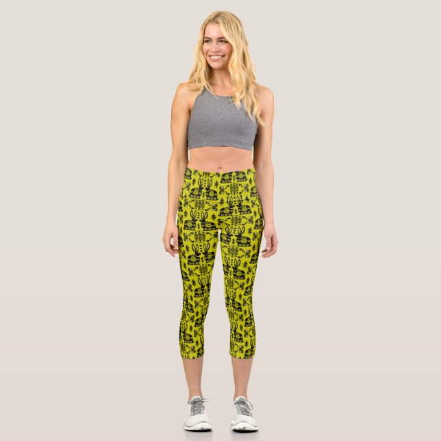 Kaninchen Skandinavische Volkskunst Capri Leggings (Vorderseite)
