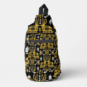 Kaninchen Skandinavische Volkskunst Crossbody Bag