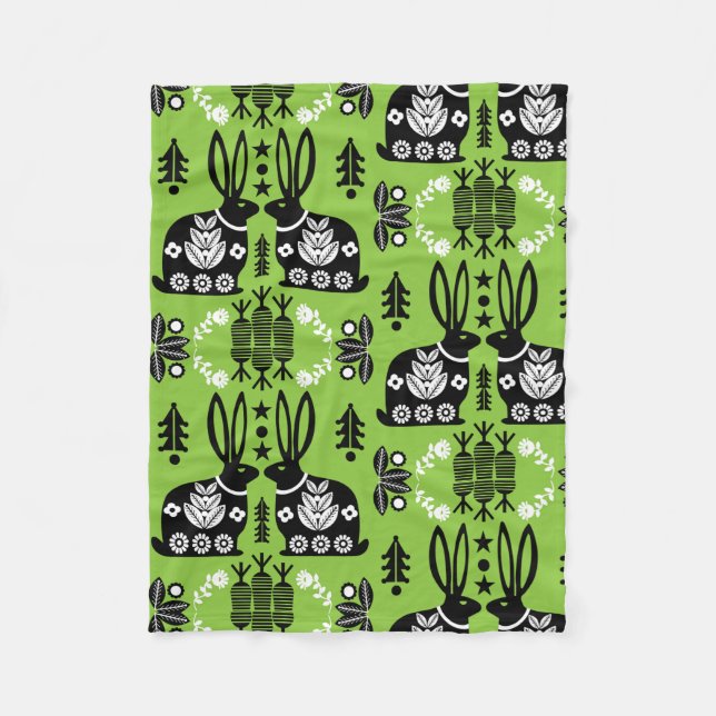 Kaninchen Skandinavische Volkskunst Fleecedecke (Vorderseite)