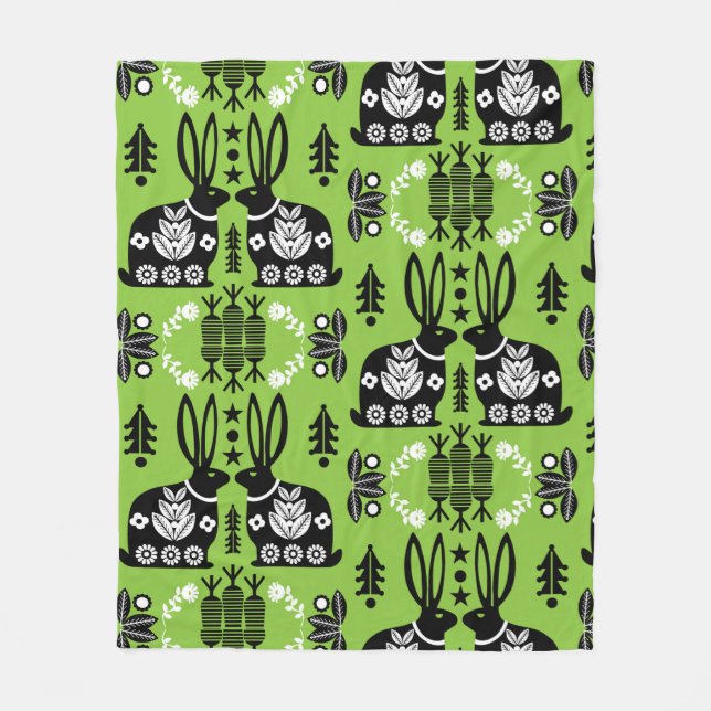 Kaninchen Skandinavische Volkskunst Fleecedecke (Vorderseite)