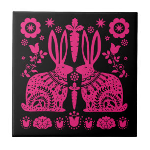 Kaninchen Skandinavische Volkskunst Fliese