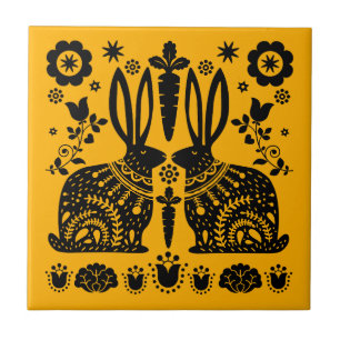 Kaninchen Skandinavische Volkskunst Fliese