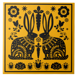 Kaninchen Skandinavische Volkskunst Fliese