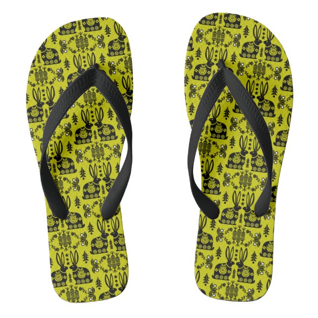 Kaninchen Skandinavische Volkskunst Flip Flops (Fußbett)