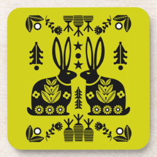 Kaninchen Skandinavische Volkskunst Getränkeuntersetzer