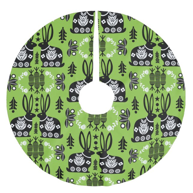 Kaninchen Skandinavische Volkskunst Polyester Weihnachtsbaumdecke (Vorderseite)