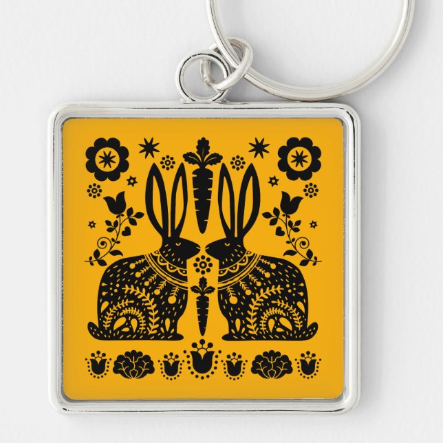 Kaninchen Skandinavische Volkskunst Schlüsselanhänger (Vorne)