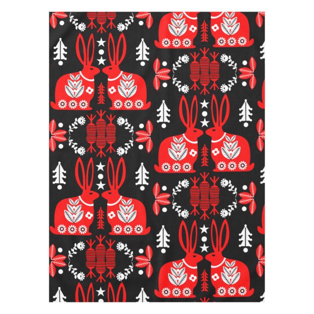 Kaninchen Skandinavische Volkskunst Tischdecke (Vorderseite)