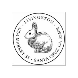 Kaninchen-Sketch Runde Familienname und Rücksendea Gummistempel