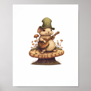 Kaninchen spielen Banjo auf Mushroom Sonnenstrahle Poster