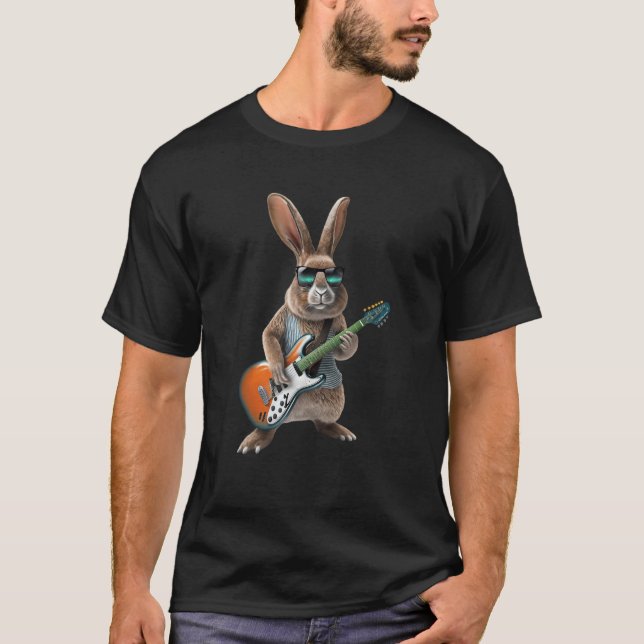 Kaninchen spielen elektrische Gitarre - Tierhasen- T-Shirt (Vorderseite)