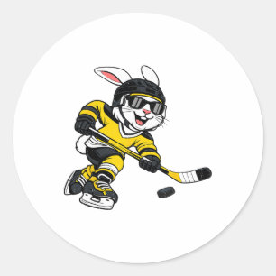 Kaninchen spielt Eishockey Hase Ostern Sport Männe Runder Aufkleber