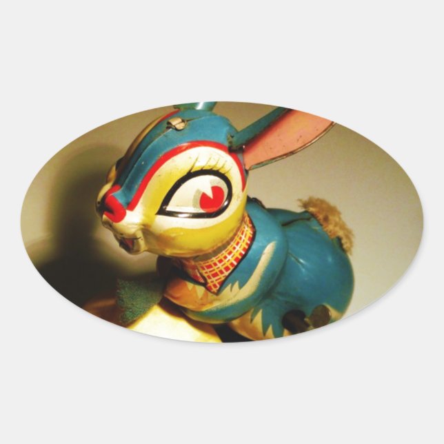 Kaninchen Spielzeug und Ostergelbe Ei Ovaler Aufkleber (Vorderseite)