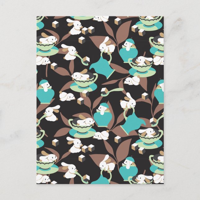 Kaninchen-Tee-Party Muster II Postkarte (Vorderseite)