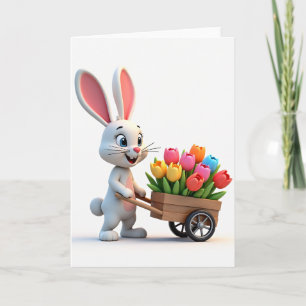 Kaninchen-Tulpen-Karren-Lächeln-Karte Karte