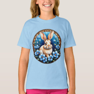 Kaninchen umgeben von blauen Blumen T-Shirt